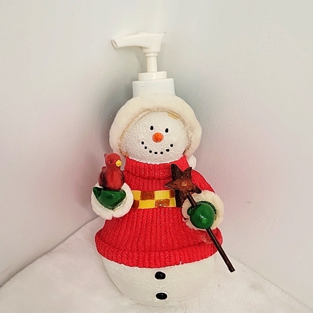 Snowman Lotion/Soap Bottle with Pump Christmas Cardinal Star Resin